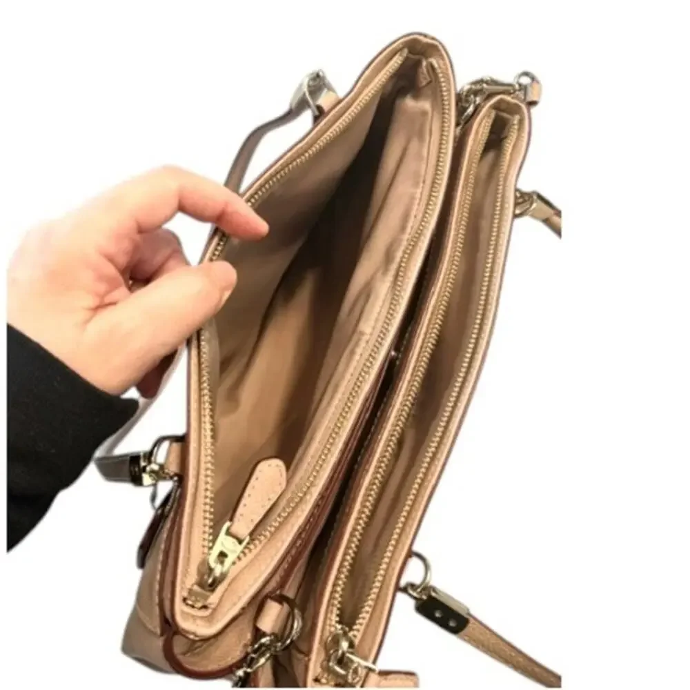 Coach Christie Carryall Beige Crossgrain Leather Satchel Tote Crossbody Bag